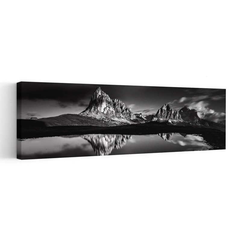 Black And White Mountain Reflection by Lubos Balazovic - Wrapped Canvas Panoramic Print, 30.48 cm H x 91.44 cm W