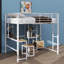Lit mezzanine double en métal avec garde-robe de style ouvert, étagères et armoire-1391016212