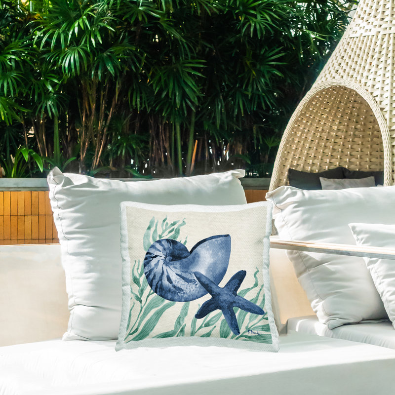 Nautical Tampico Shells Outdoor Printed Pillow design by Paul Brent