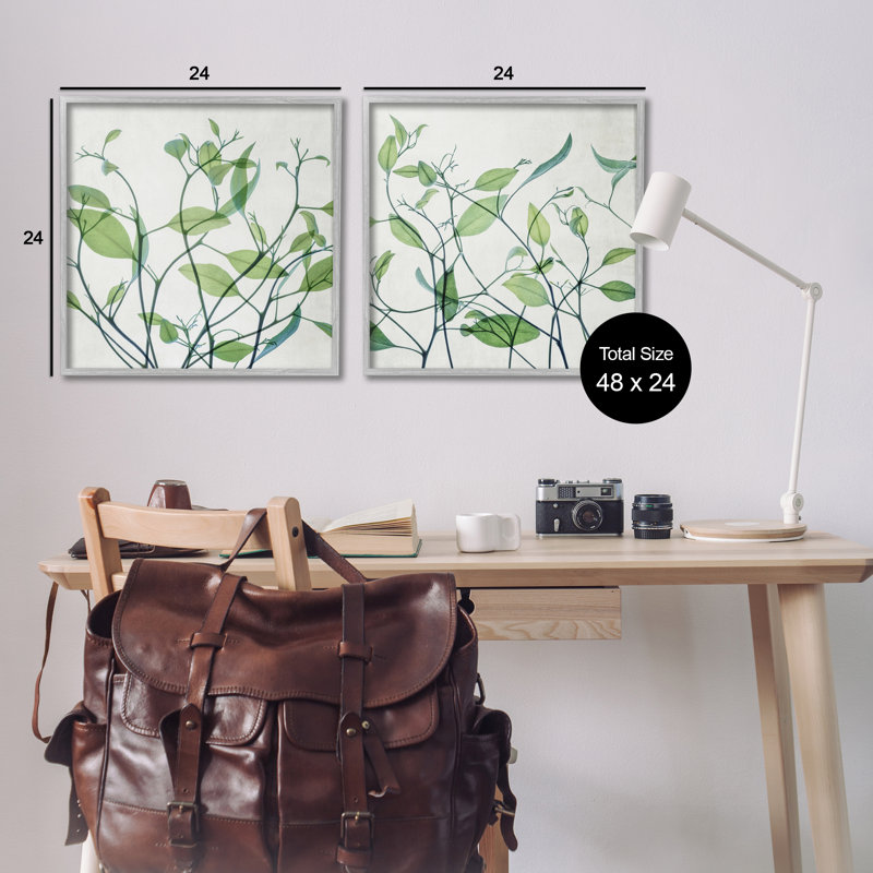 «Green Botanical Leaves Xray», ensemble de 2 estampes numériques par Victoria Barnes, Estampe numérique Farmhouse