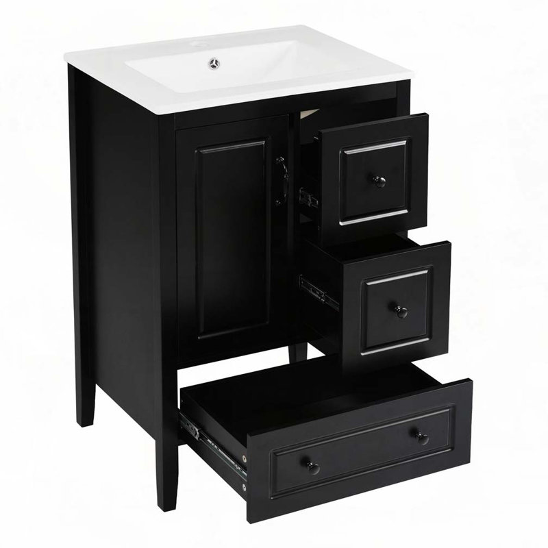Meuble-lavabo avec lavabo, armoire et tiroirs, Noir