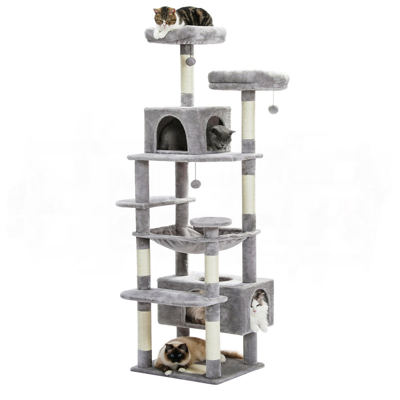 Arbre à chat en peluche 72 po, Gris, H 72,4 po x l 16,9 po x L 20,9 po