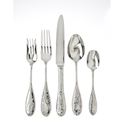Ricci Argentieri Japanese Bird 5 Piece 18/10 Stainless Steel Flatware Set, Service For 1