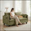 Canapé-lit moderne en chenille vert moderne, canapé compact à 2 places avec deux ports de chargement USB et poches latérales, idéal pour les petits espaces