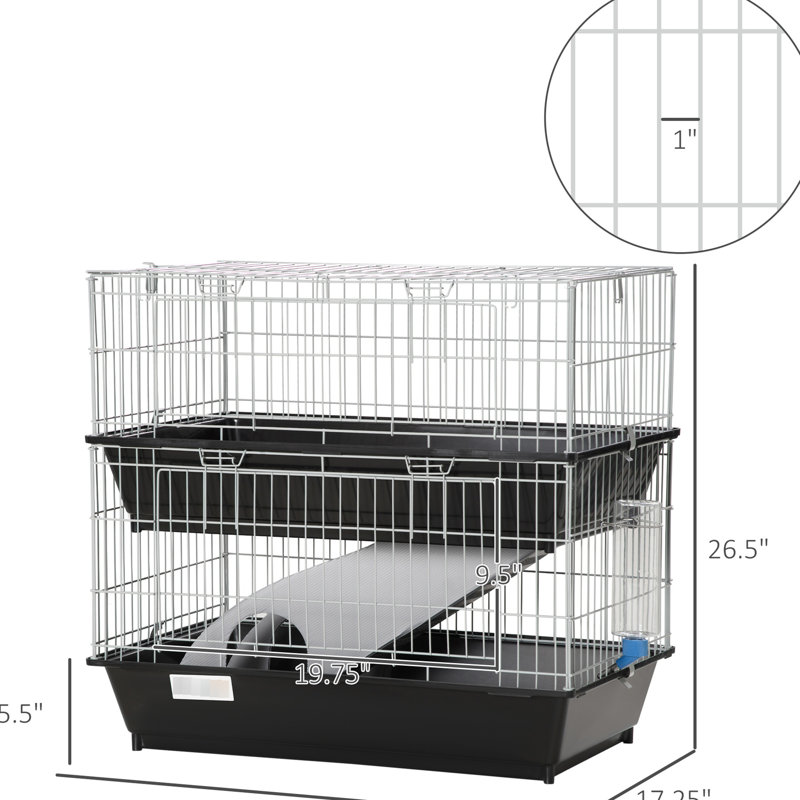 Abri en métal 2 pour divers petits animaux de compagnie, abri pour animaux de compagnie à finition noire avec optimisation de l'espace -