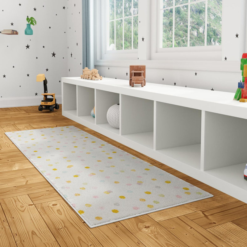 Polka Dots Machine Woven Polypropylene Plastic Rug, Runner 2'2" x 6'1"