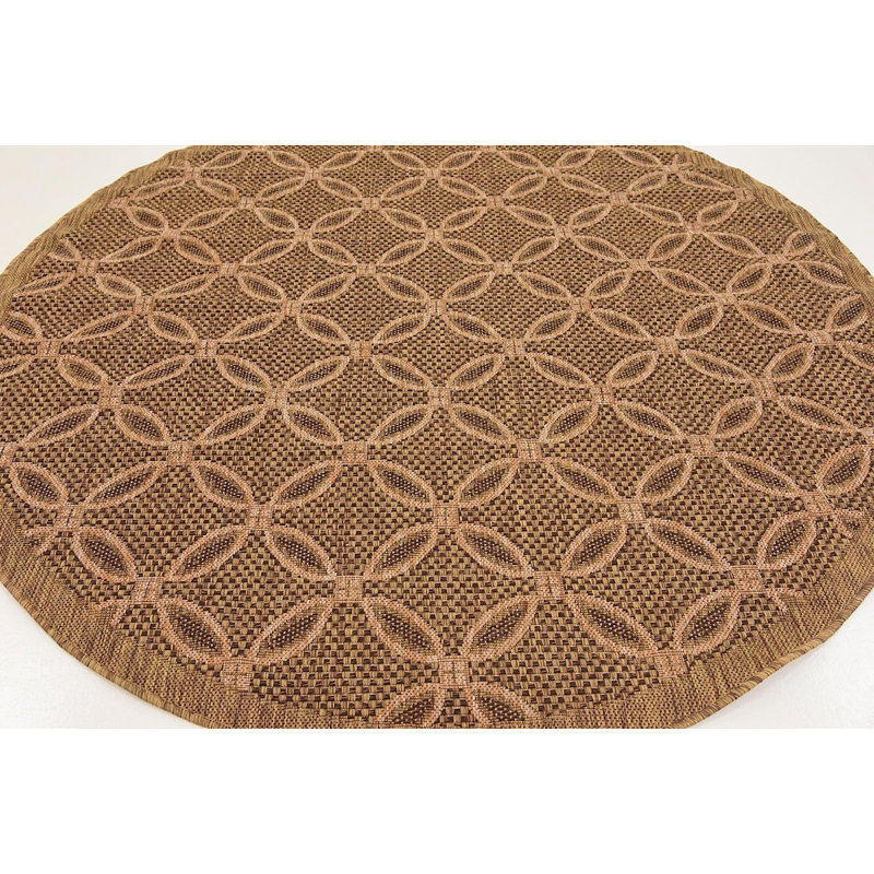 Outdoor Veranda Area Rug Chestnut Color, Round 6'