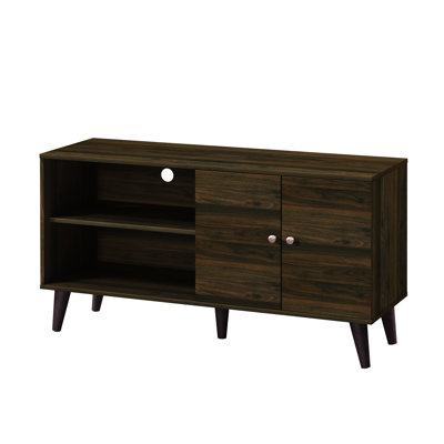 Étagère moderne en noyer avec rangement pour téléviseur, pouvant accueillir jusqu'à 50 à 59 pieds de style Mid-Century, finition, pour rangement de 50 à 59 po