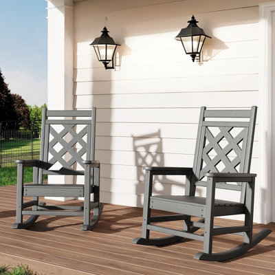Adirondack Outdoor Poly Lumber Rocking Chair, All Weather HDPE Plastic Patio Rocker Chair with Wide Armrests, 2PCS