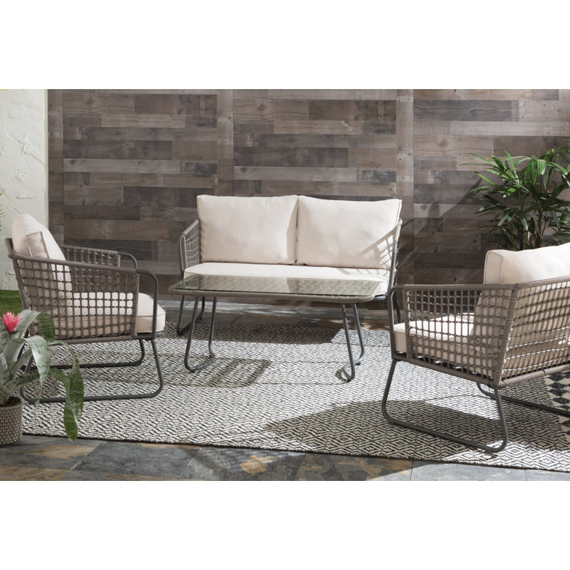 4 Piece Rattan Sofa Seating Group with Cushions, White