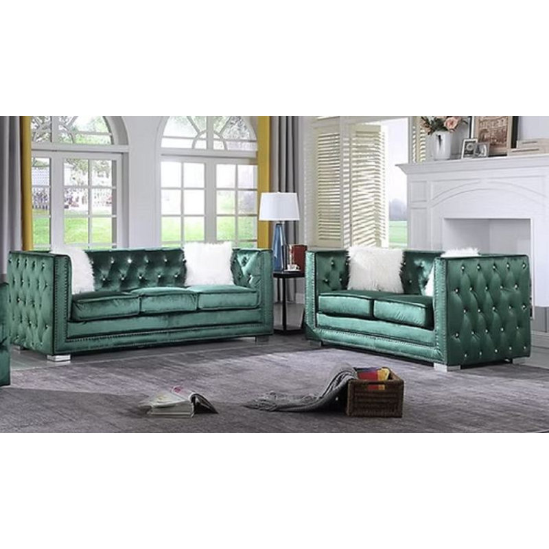 Ensemble de salon 2 pièces en velours, Velours vert