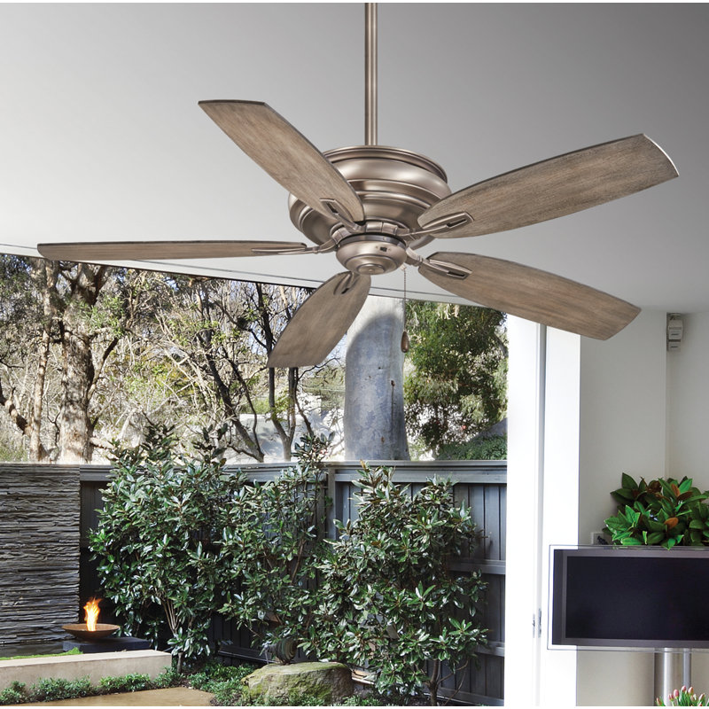 54" Timeless 5 - Blade Standard Ceiling Fan, Brushed Nickel with Seashore Gray Blades