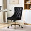 Fauteuil de bureau au design américain moderne, noir, revêtement en velours, pivotant et réglable, piètement en métal doré électroplaqué, boutons, finitions cloutées artisanales, confort durable pour un intérieur élégant, noir