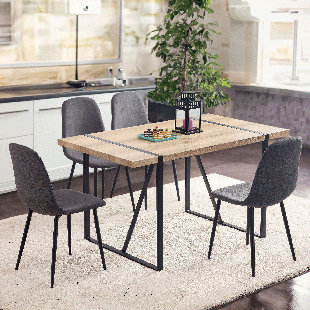  Merax 6 Pieces Wood Dining Table Set with Bench, Retro  Rectangular Table with Unique Legs and 4 Upholstered Chairs & 1 Bench for  Dining Room and Kitchen (Natural Wood Wash+Beige) 