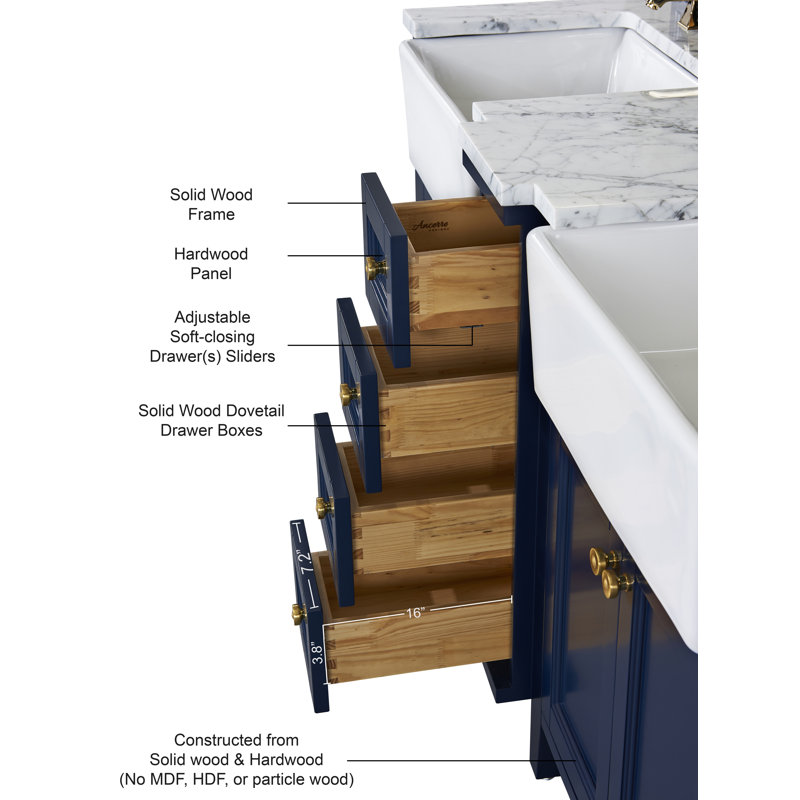 Adeline 60 in. Handmade Double Vanity, Heritage Blue