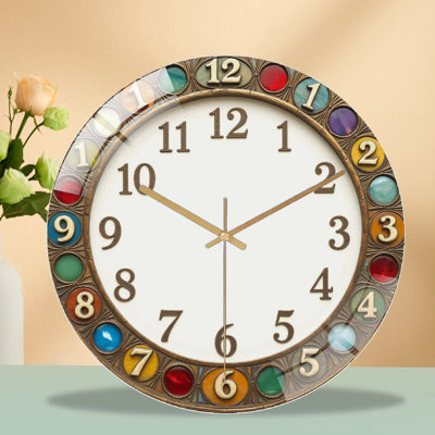 Vintage Round Wall Clock with Colorful Number Markers Art - 12'' Modern Glass Wall Clock