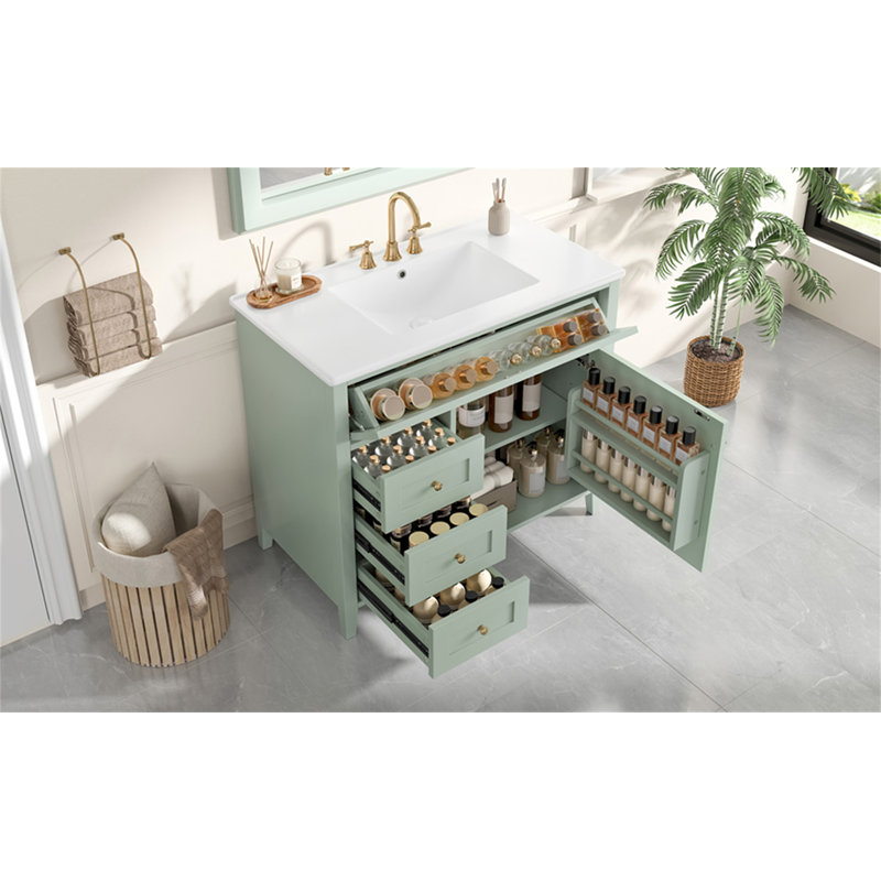 36-Inch Green Bathroom Vanity With Sink, Green