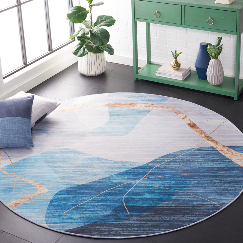 Tacoma Performance Machine Washable Abstract Rug, Round 6'