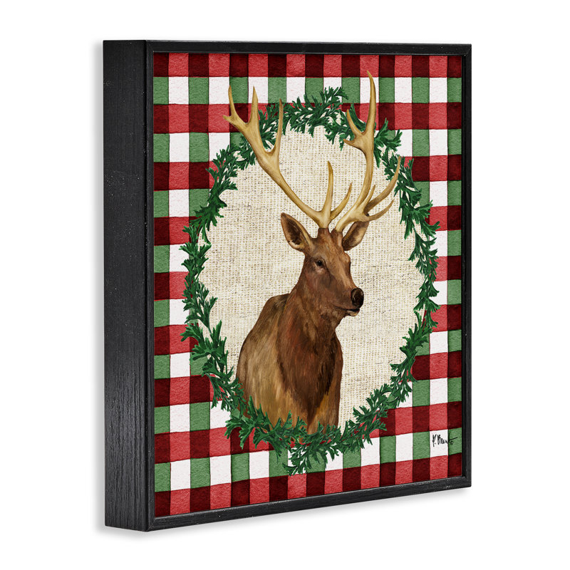  «Plaid Holiday Elk», art de la giclée encadrée par Paul Brent, Giclée encadrée noir minuit, H 12 po x l 12 po