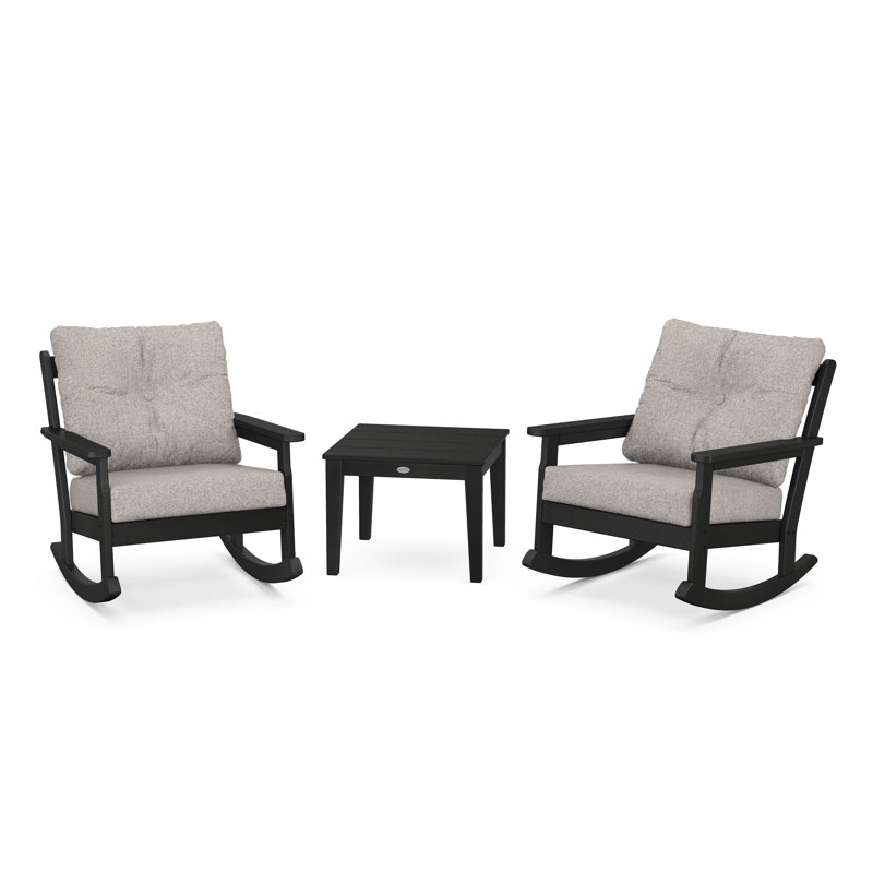 Ensemble de chaises berçantes 3 pièces Vineyard, Noir, Tweed usé