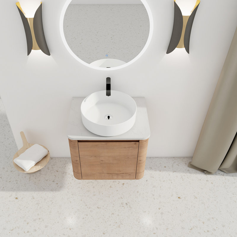 Meuble-lavabo mural moderne avec lavabo d'art en céramique et porte à fermeture en douceur, 24", Blanc