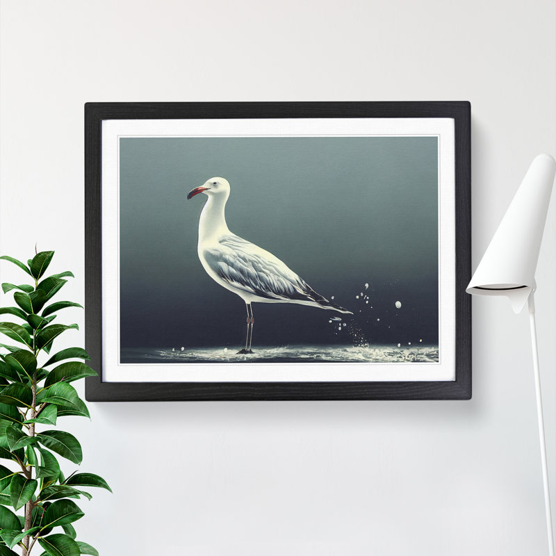XH1022-5599X Lone Seagull - Single Picture Frame Print, Black, 25cm H x 34cm W
