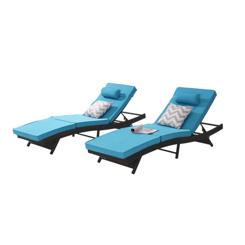 Ensemble de chaises d'extérieur inclinables en osier pour se détendre et se faire bronzer, Bleu