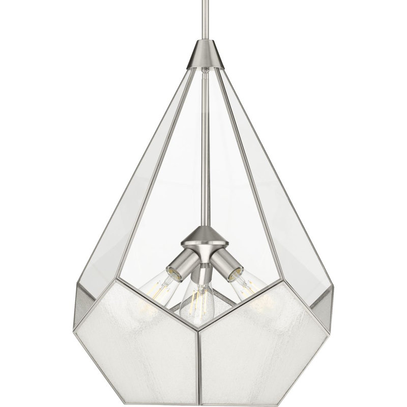 Tiedeman 3 - Light Unique/Statement Pendant, Brushed Nickel, Clear Seeded
