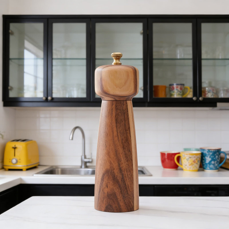 Moulin à poivre et sel en bois d'acacia avec noyau de broyage en céramique réglable, moulin à épices de cuisine de 8 pouces pour un assaisonnement fin à grossier