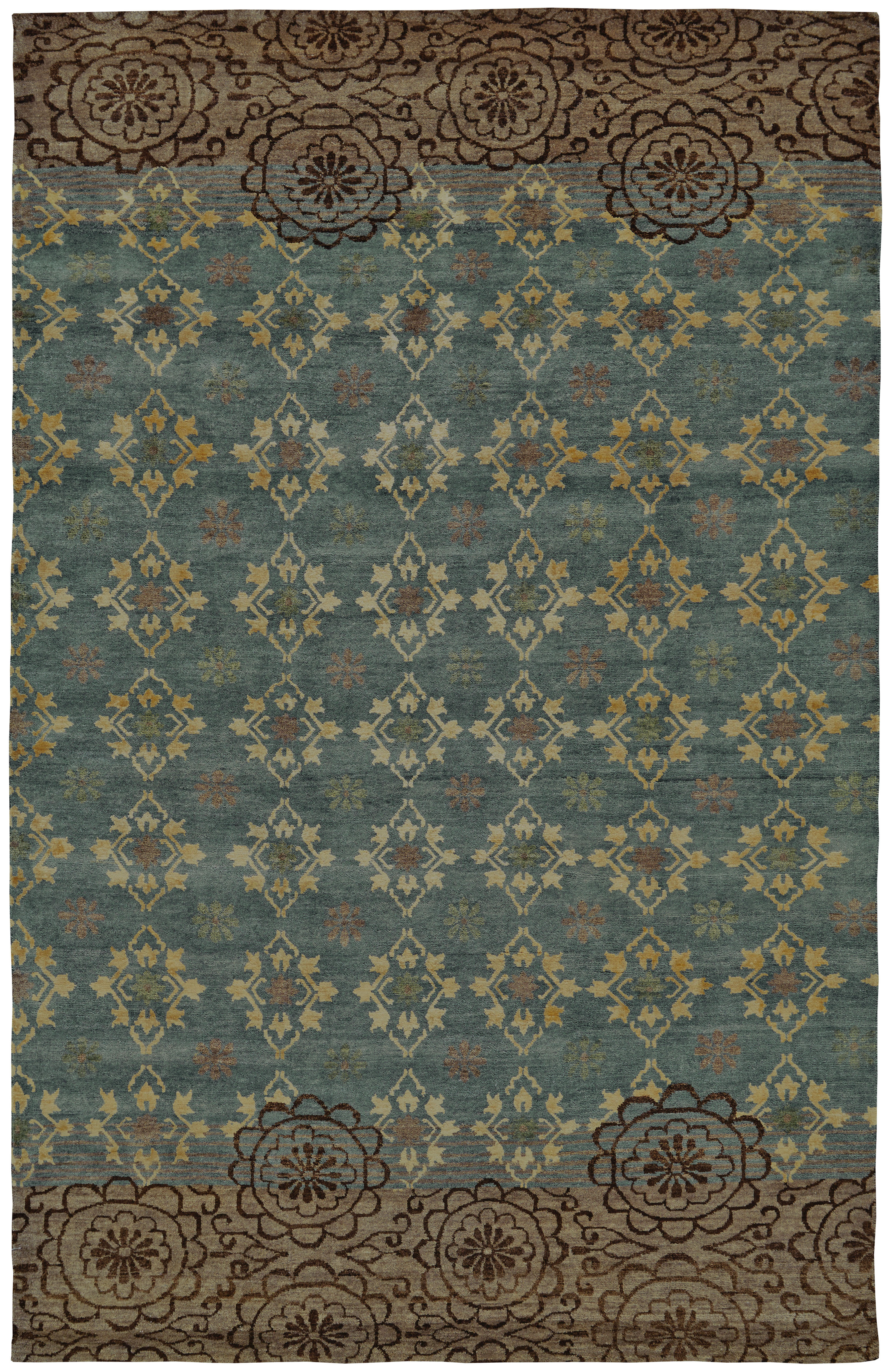 Feizy Rugs Qing Patchwork Hand-Knotted Wool Gree/Brown Area Rug | Perigold
