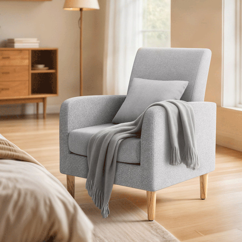 Upholstered Accent Chair Armchair with Pillow Cushion, Reading Side Chair Single Sofa with Wood Legs, Gray