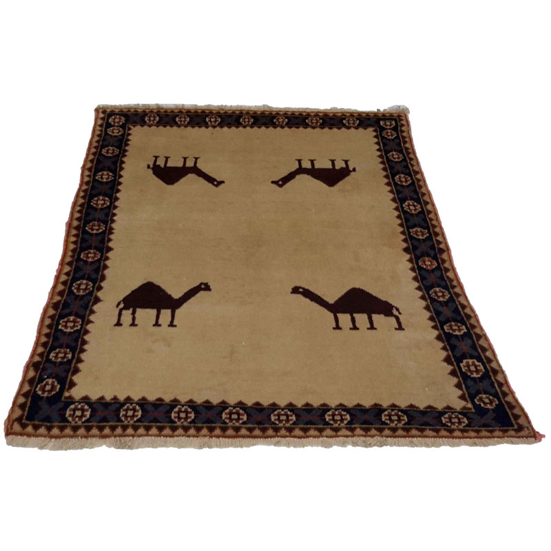 Tapis beige / bleu marine en laine et en coton 3 pi x 5 pi Paskell