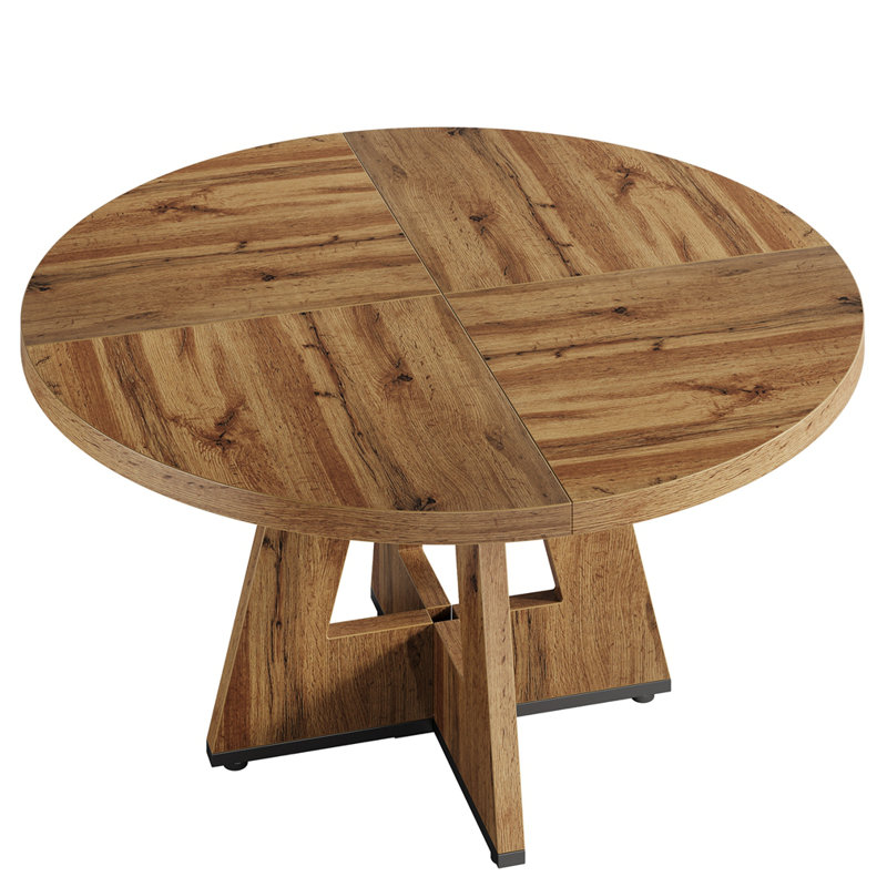 47" Round Farmhouse Dining Table  Table For 4 Cross Base, Burly Wood