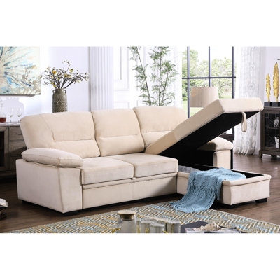 Canapé modulaire en velours beige avec méridienne réversible moderne