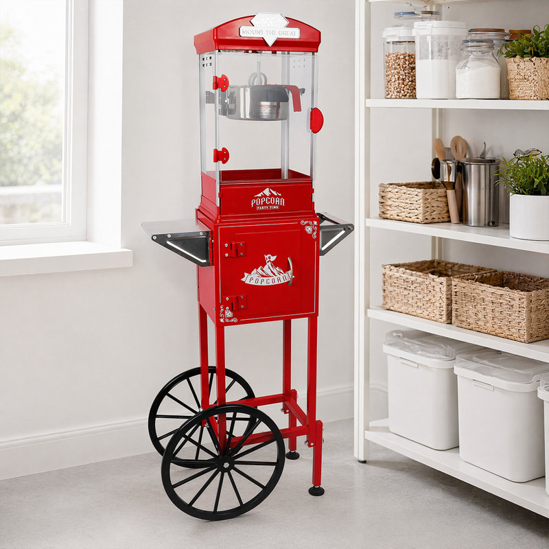 Machine à maïs soufflé avec chariot - Machine à maïs soufflé portable 10 oz pour cinéma maison et fêtes, Red