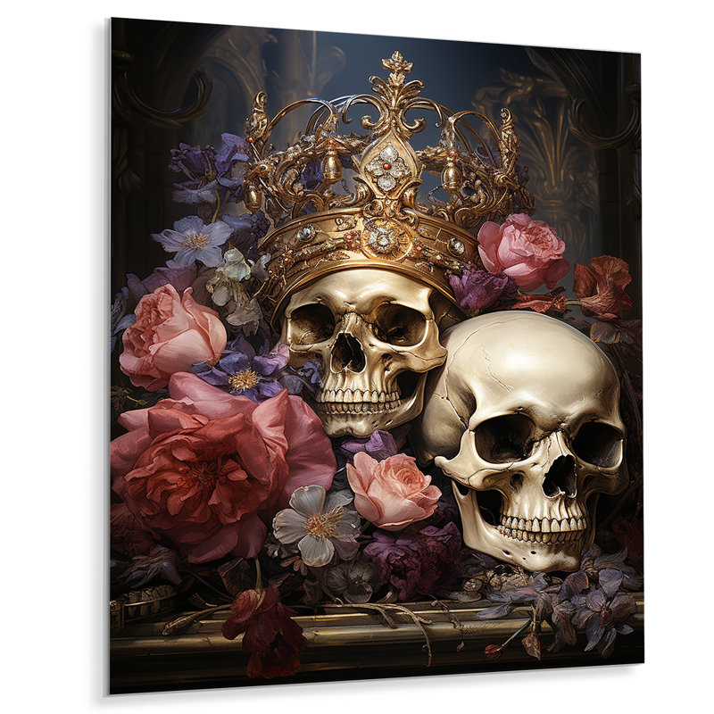 Couronne opulente crâne - impression d'art en métal crâne, H 20 po x l 12 po x P 1 po