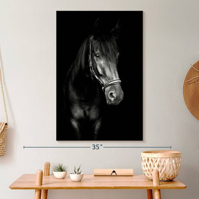 Cheval noir dans le noir sur toile