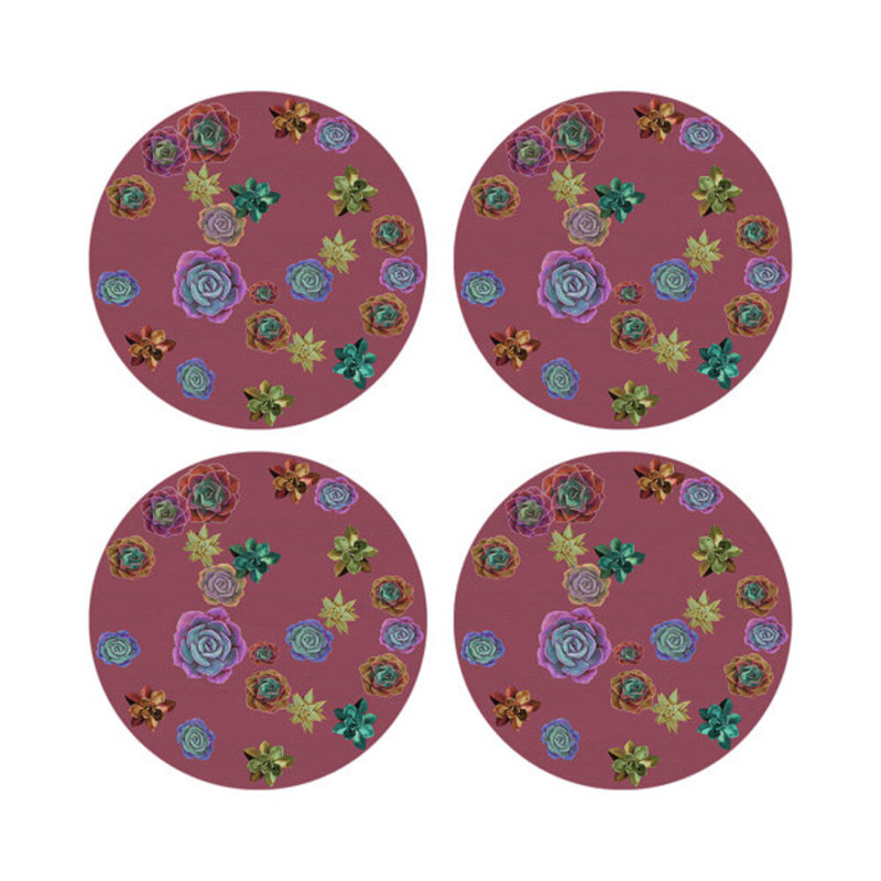 Succulents Floating Vegan Leather Round Pebble Placemat, Muave