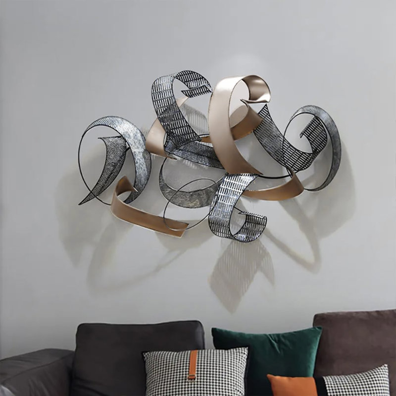 47.2" Large Modern 3D Metal Wall Decor Abstract Geometric Overlapping Art Living Room