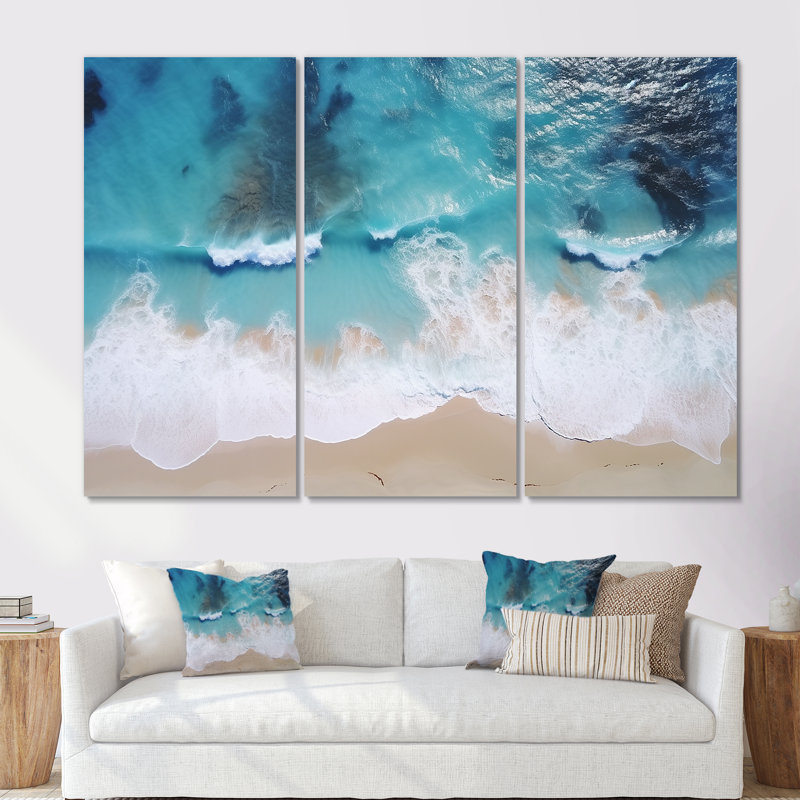 Vagues blanches et bleues vue aérienne I - plage, art mural, Toile tendue, H 40 po x l 61 po x P 1 po