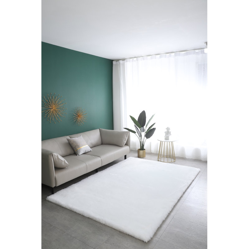 Tapis blanc à poils longs Mane, Rectangle 5 pi x 8 pi