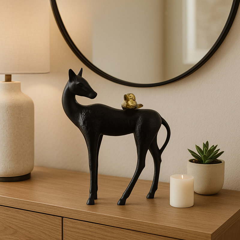 Sculpture décorative cheval avec oiseau - Décorations artistiques pour décor de salon et de maison - 11 po