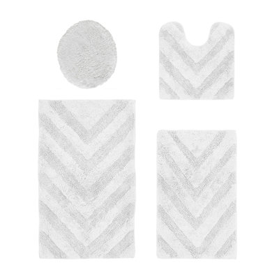 Hugo Premium 100% Cotton 2370 GSM 4-Piece Tufted Bath Rug Set with Non-Slip Spray Latex Backing, OEKO-TEX® Certified, Super Absorbent & Machine Washable, White