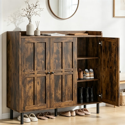 Farmhouse Shoe Cabinet with 3 Doors & Adjustable Shelves – 30-Pair Shoe Rack Storage Organizer for Entryway, Hallway, Living Room & Closet