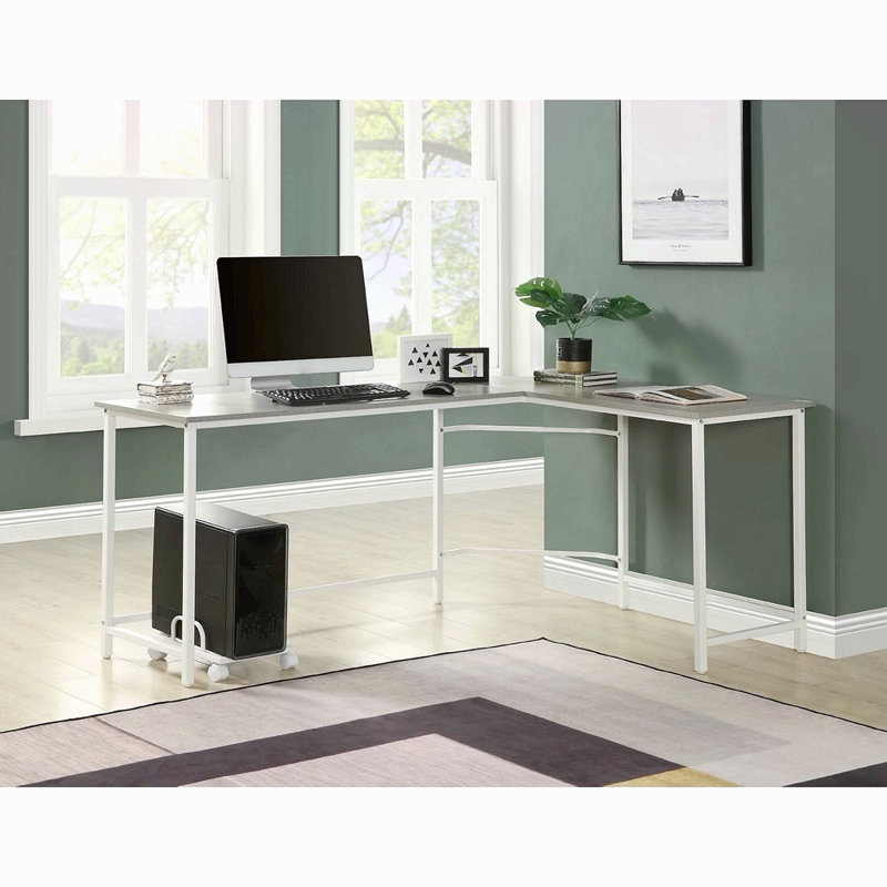 L-Shape Rectangular Computer Desk, Gray/White