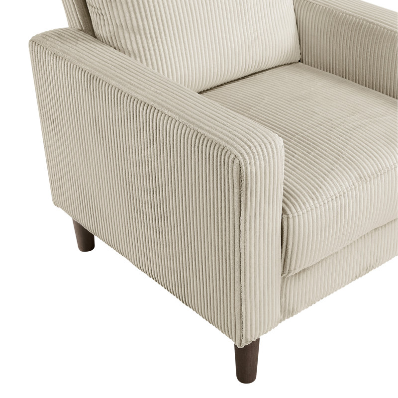 Chaise d'appoint rembourrée en velours côtelé avec coussin confortable et structure en bois massif de style taupe Modern Modern