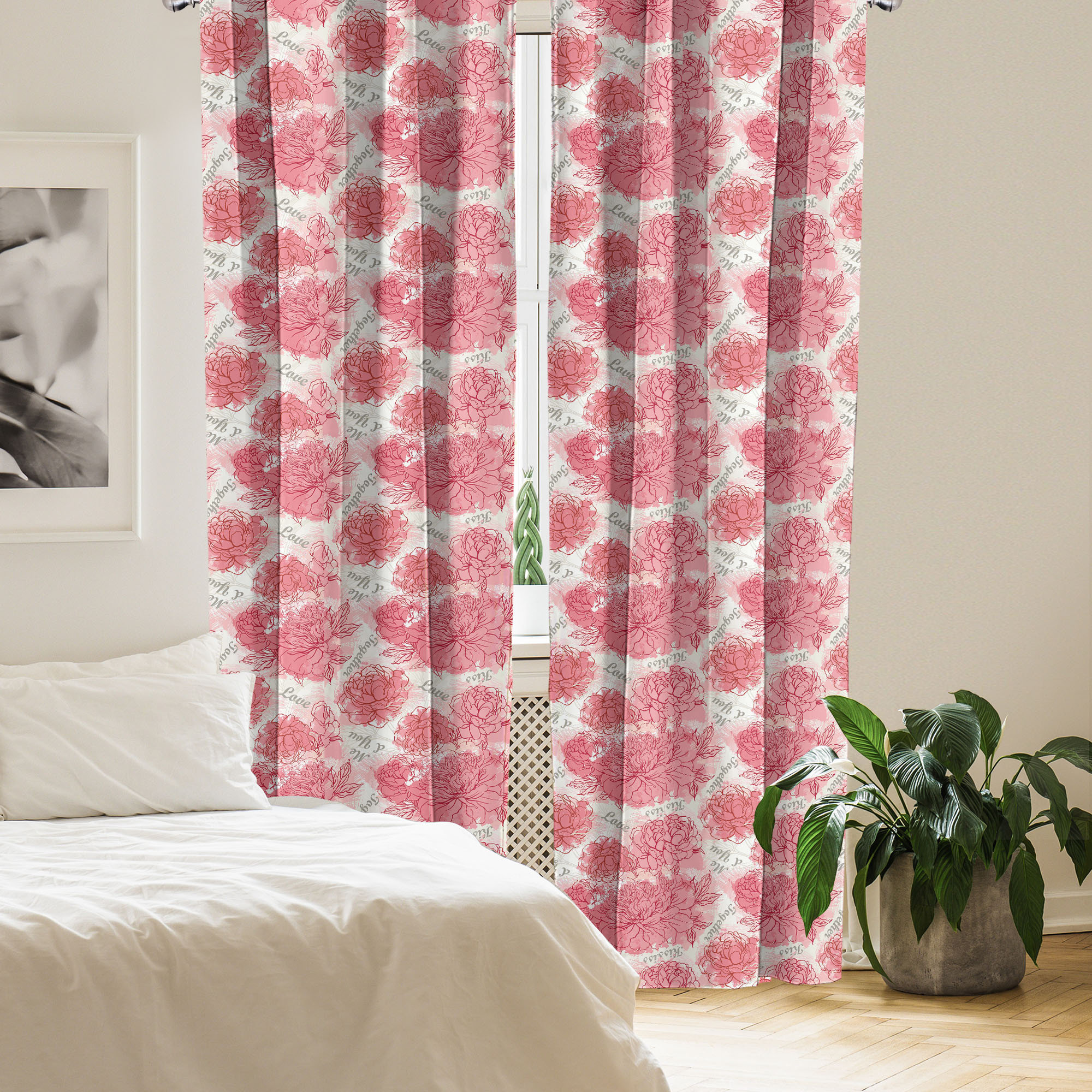Ambesonne Romantic Curtains Valentines Day Kiss Love Pair of Pastel ...