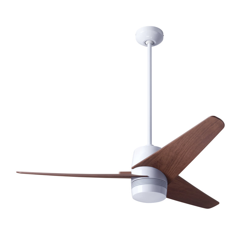 Velo 48'' Ceiling Fan, Wall/Remote Combo Controls, Gloss White, Mahogany