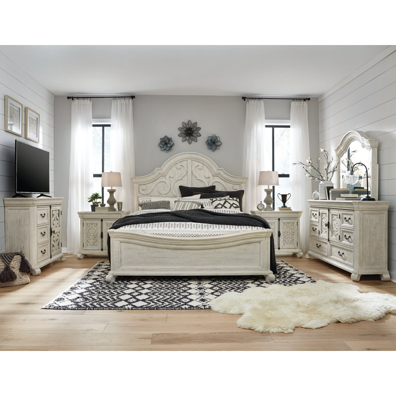 Très grand lit à panneau très grand avec 2 commodes à tiroirs Barchelor avec miroir et armoire, Très grand