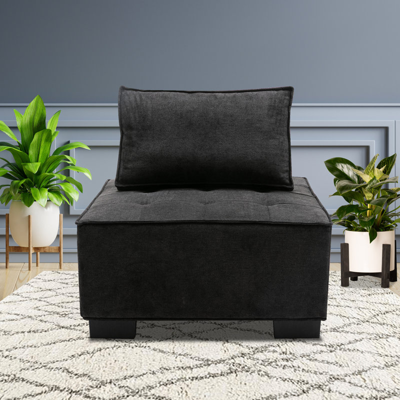 Repose-pieds carré standard touffeté de 29,92 po Raiden, Polyester noir